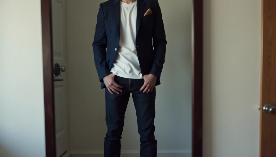 Smart casual date night outfit with navy blazer and dark jeans