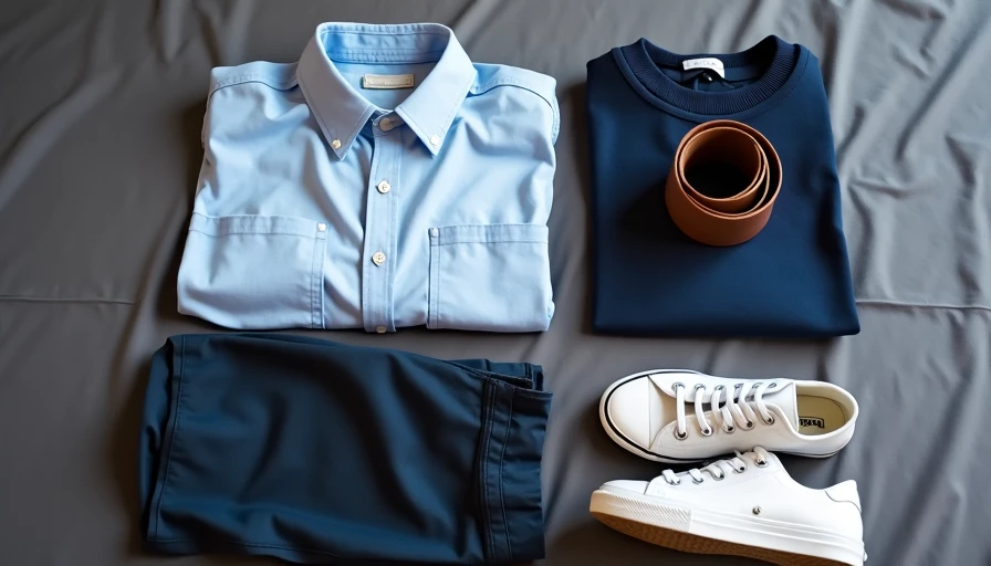 One of the easy outfit formulas laid out showing light blue oxford, navy sweater and chinos